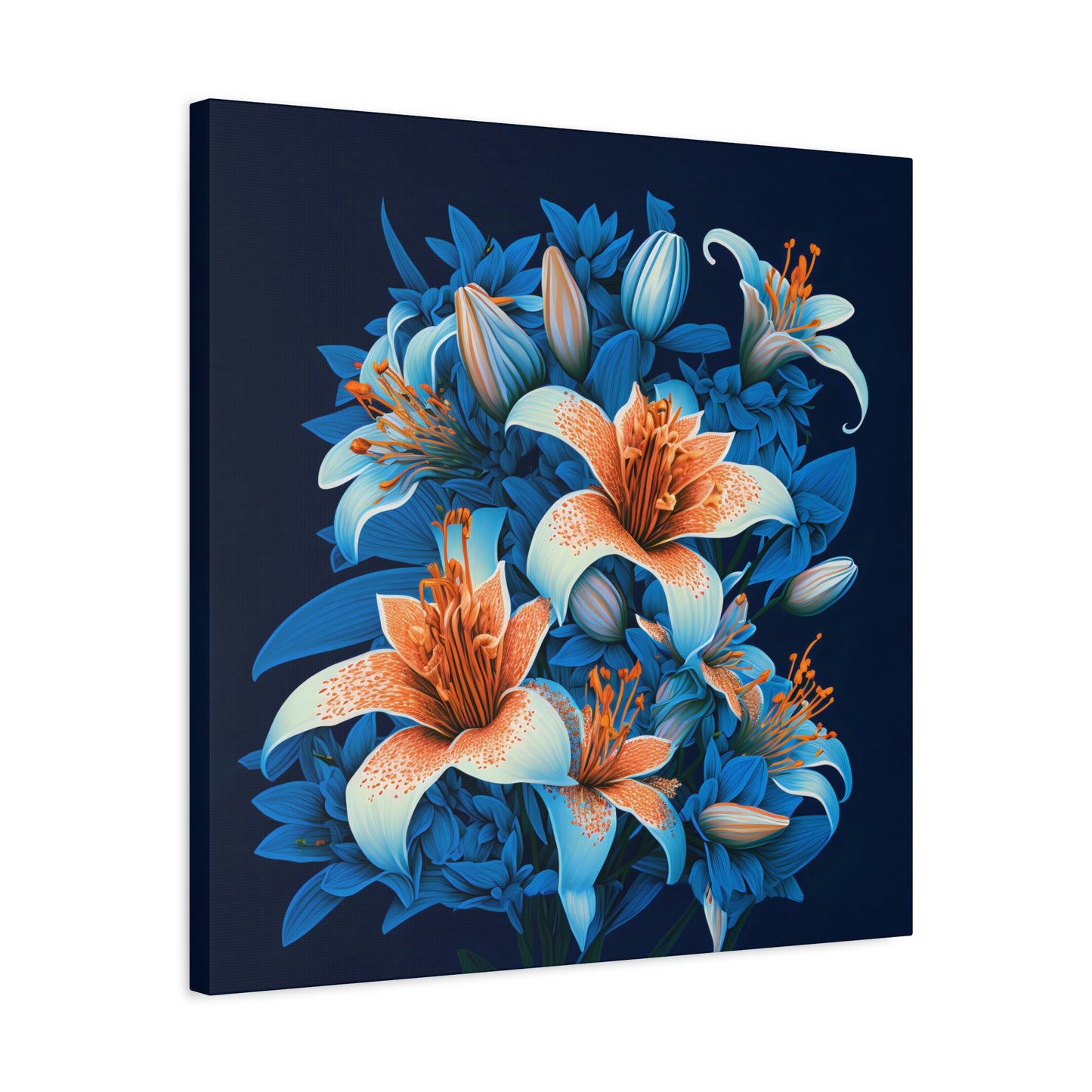 Lilies on Blue - Matte Canvas, Stretched, 1.25"