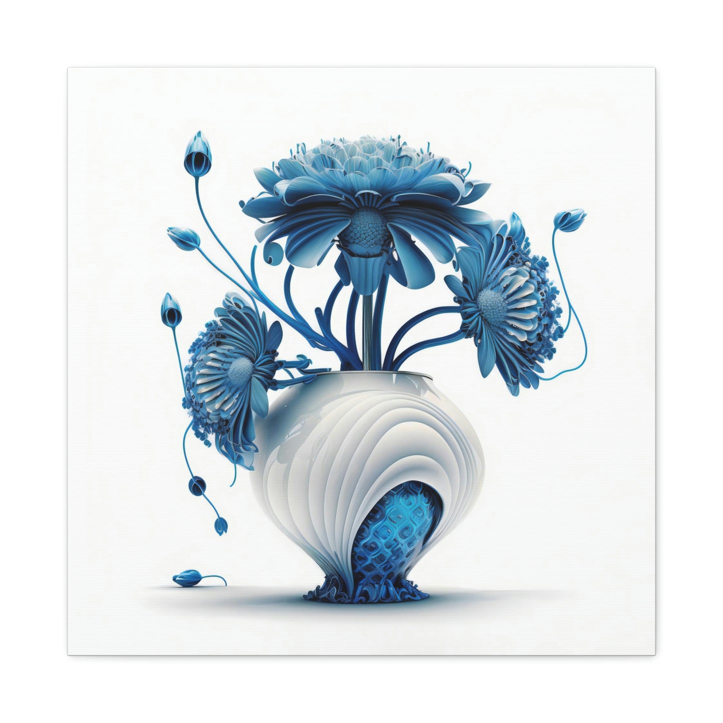 Futuristic Blue Flowers - Matte Canvas, Stretched, 1.25"