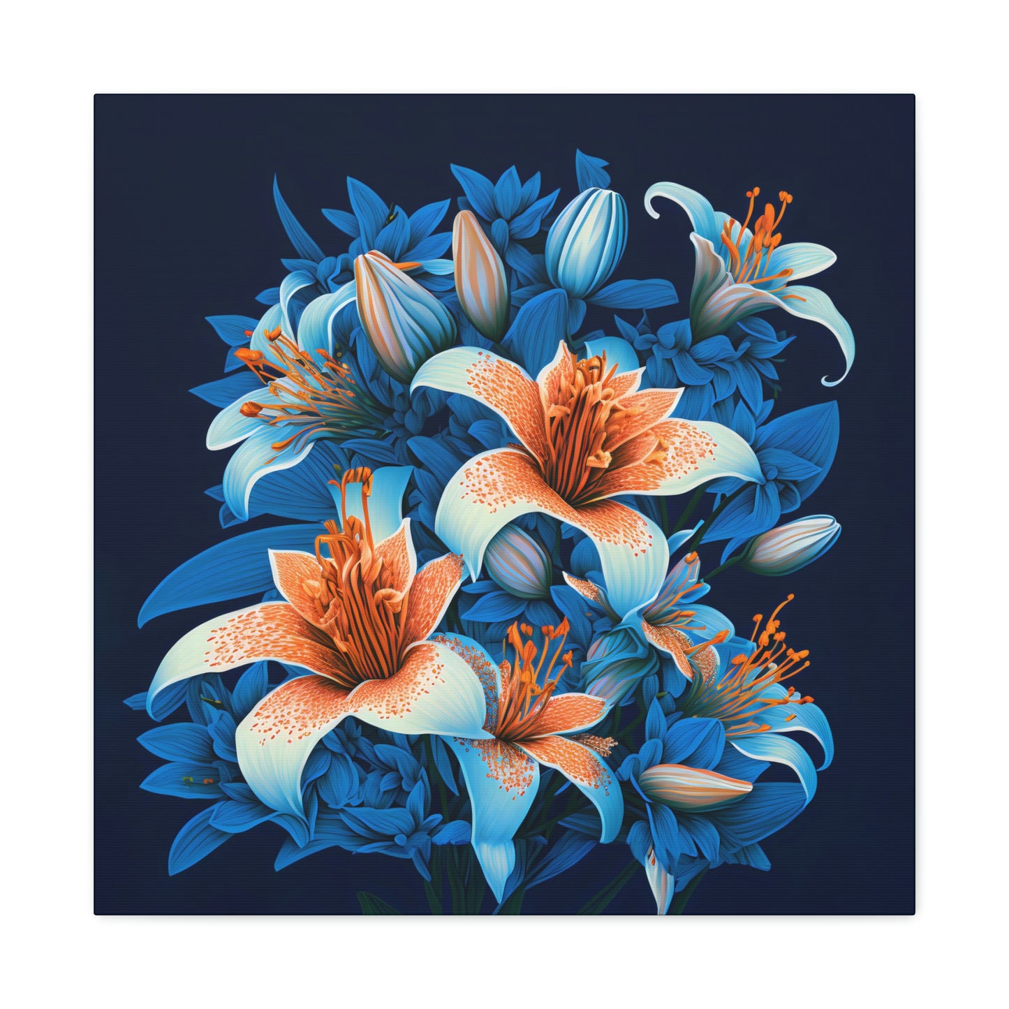 Lilies on Blue - Matte Canvas, Stretched, 1.25"