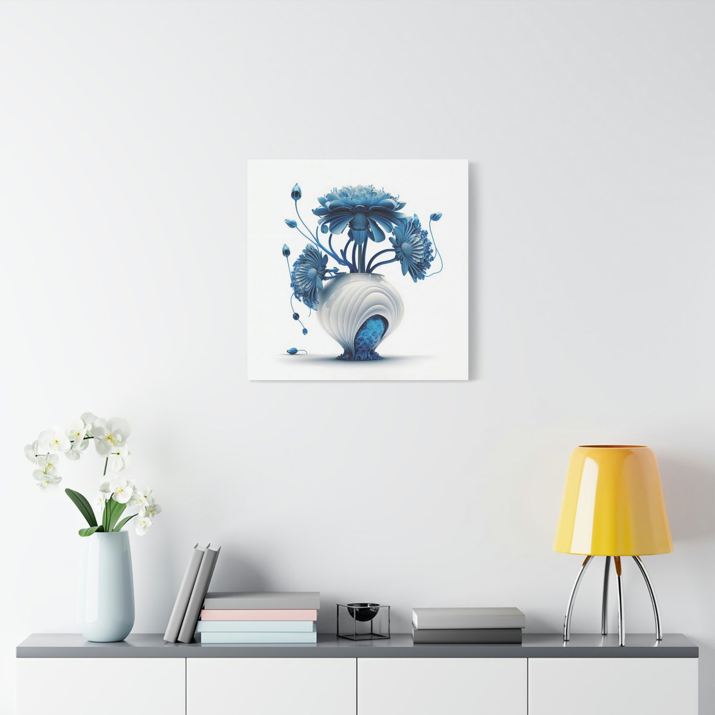 Futuristic Blue Flowers - Matte Canvas, Stretched, 1.25"