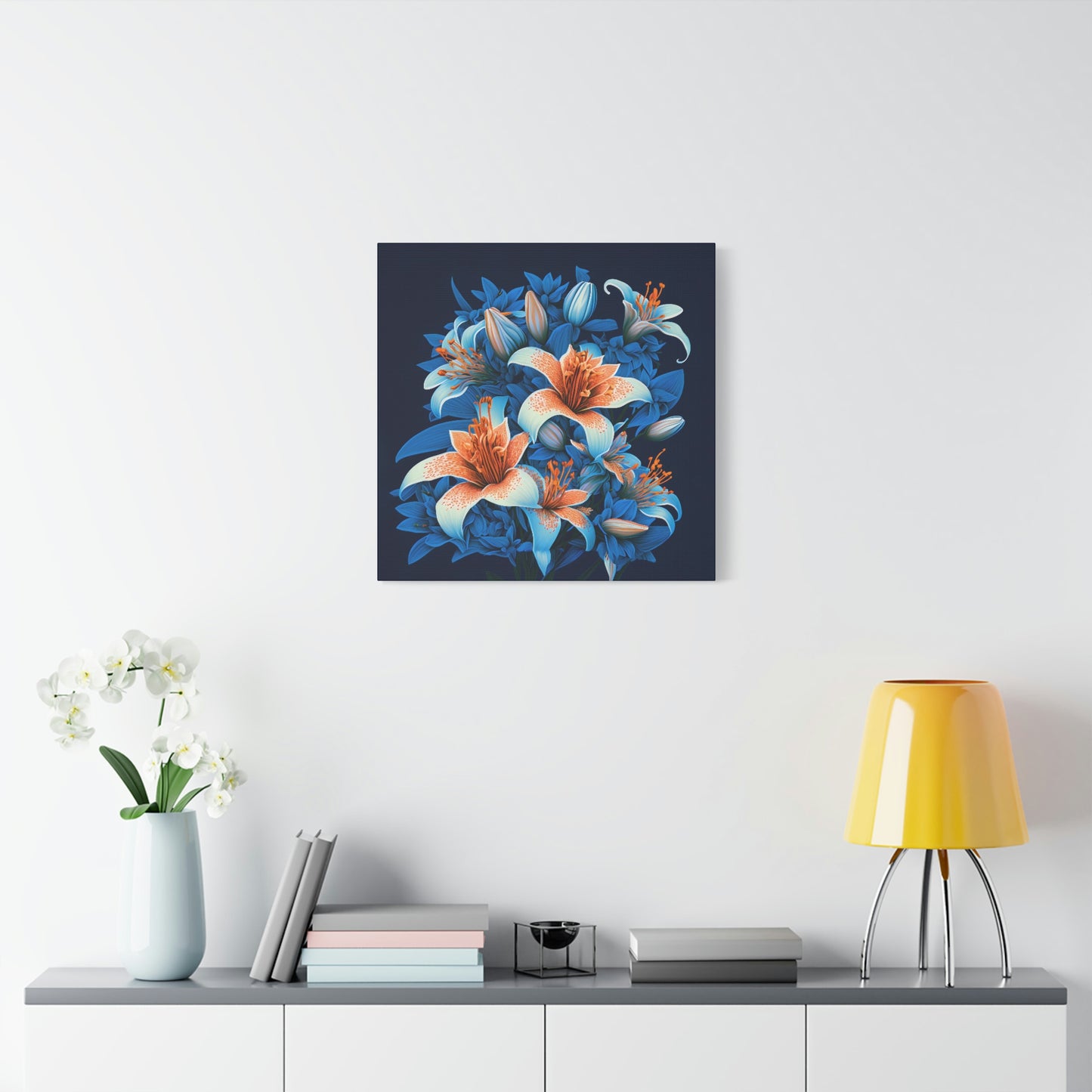 Lilies on Blue - Matte Canvas, Stretched, 1.25"