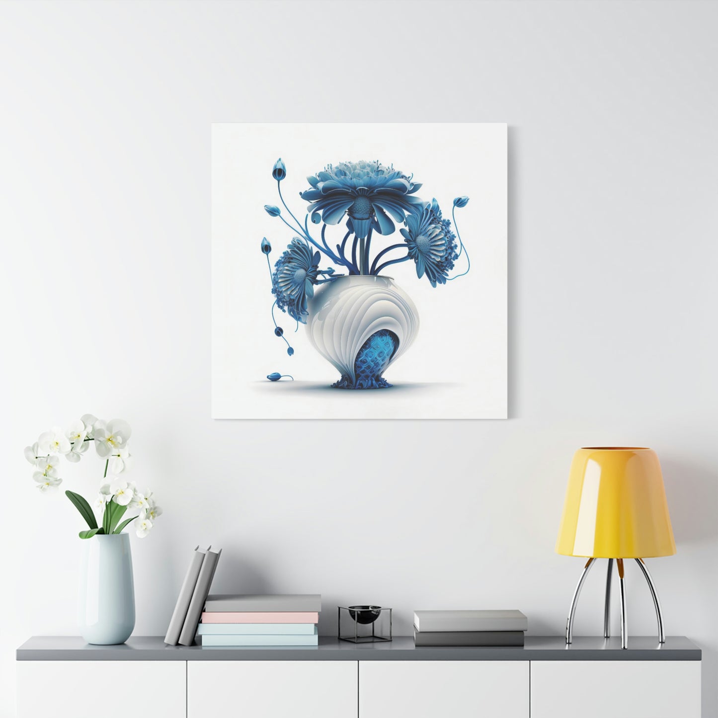 Futuristic Blue Flowers - Matte Canvas, Stretched, 1.25"