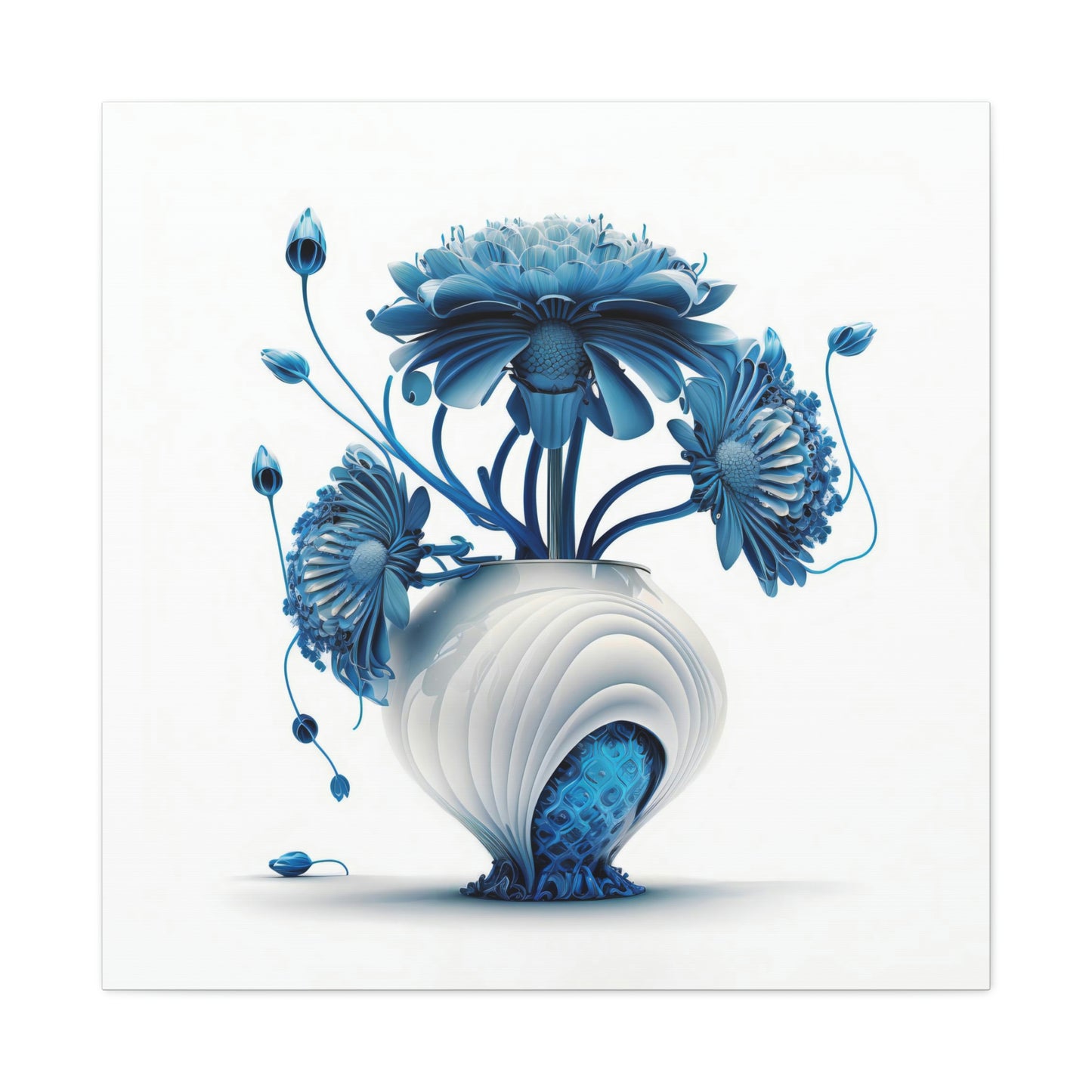 Futuristic Blue Flowers - Matte Canvas, Stretched, 1.25"