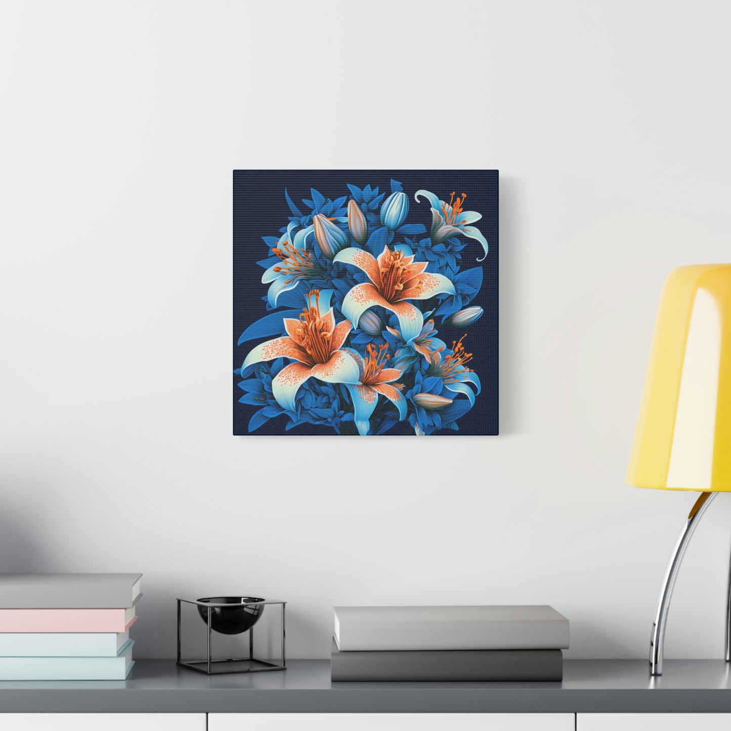 Lilies on Blue - Matte Canvas, Stretched, 1.25"