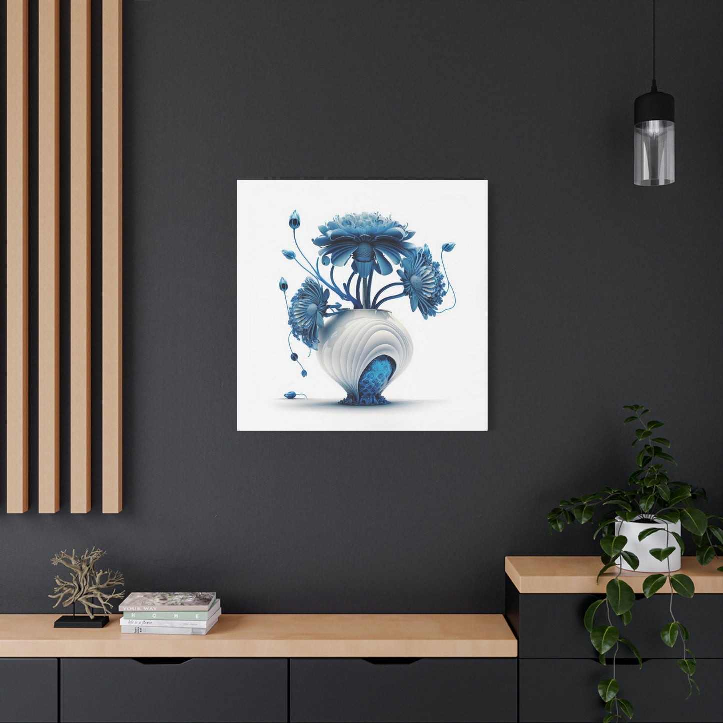 Futuristic Blue Flowers - Matte Canvas, Stretched, 1.25"