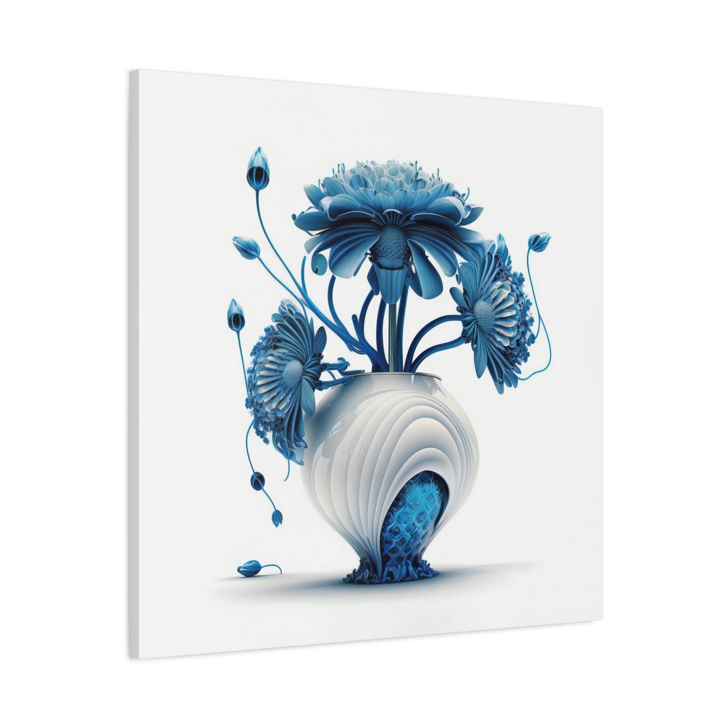 Futuristic Blue Flowers - Matte Canvas, Stretched, 1.25"