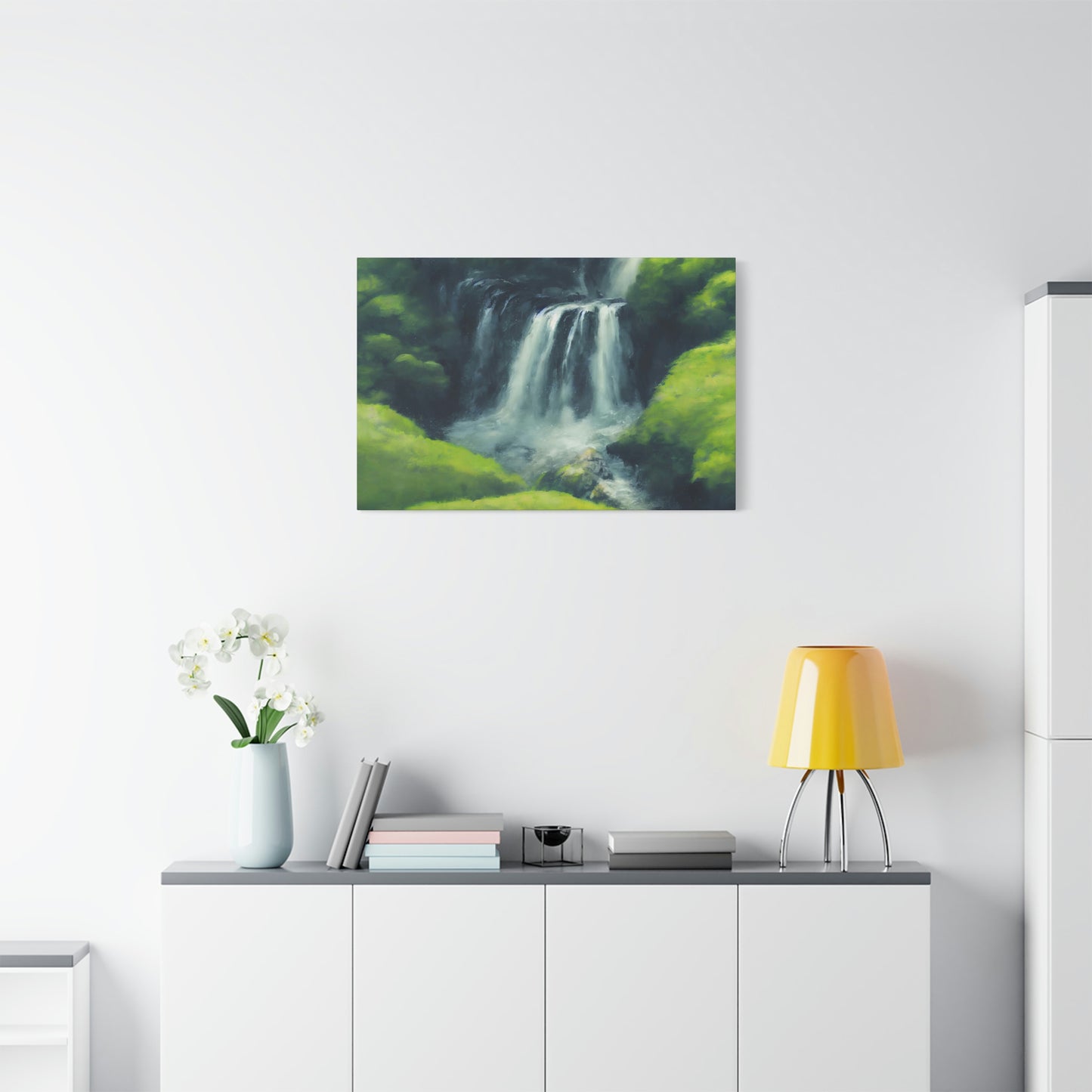 Waterfall in Green Hills - Matte Canvas, Stretched, 1.25"