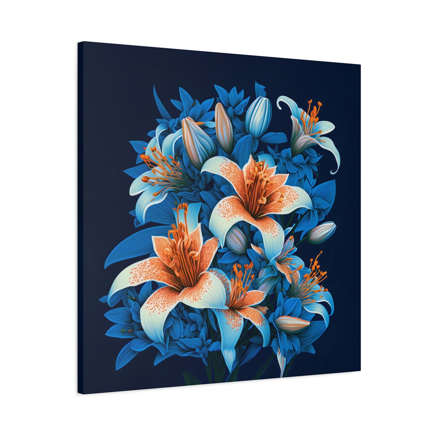 Lilies on Blue - Matte Canvas, Stretched, 1.25"