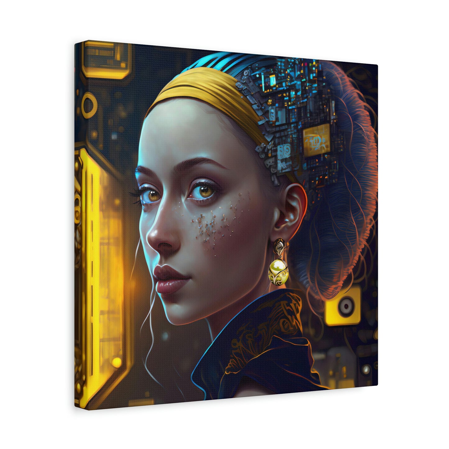 Cybergirl with Pearl Earring - Matte Canvas, Stretched, 1.25"