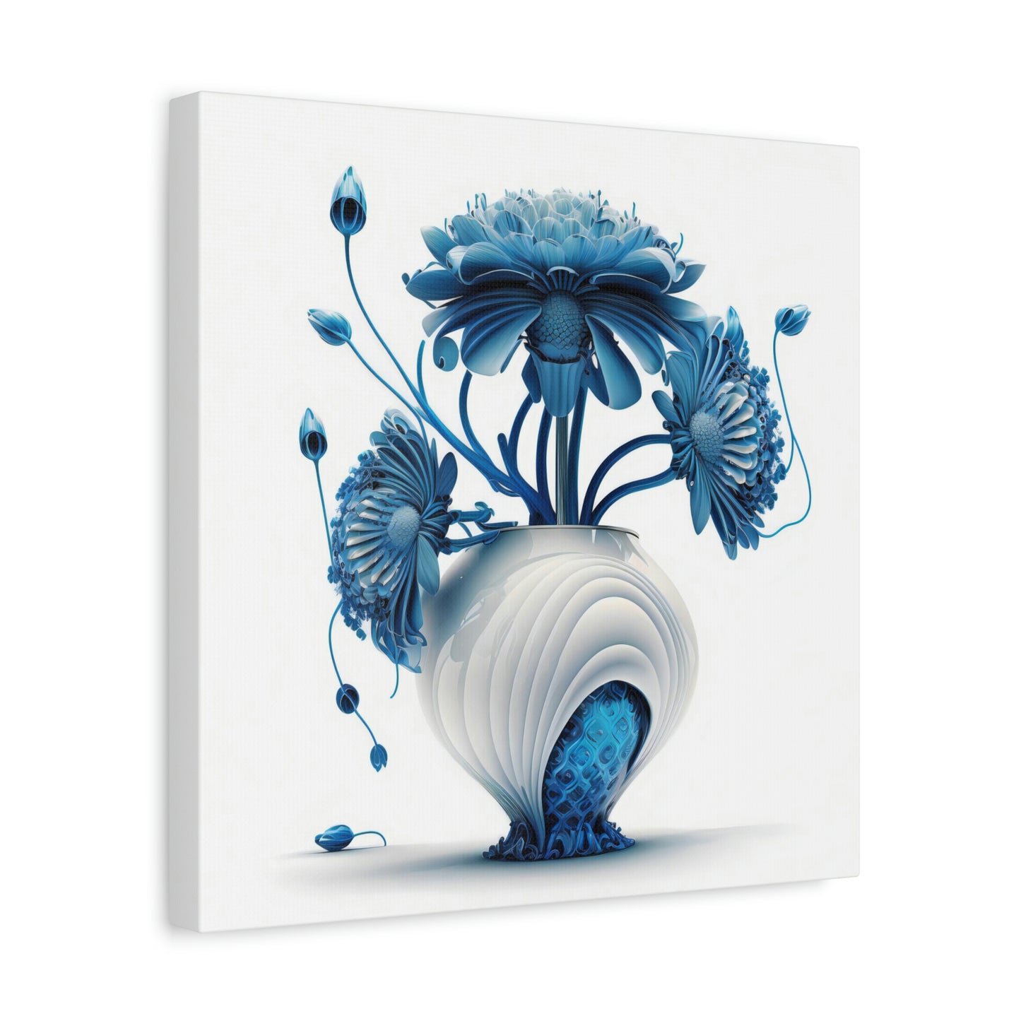 Futuristic Blue Flowers - Matte Canvas, Stretched, 1.25"