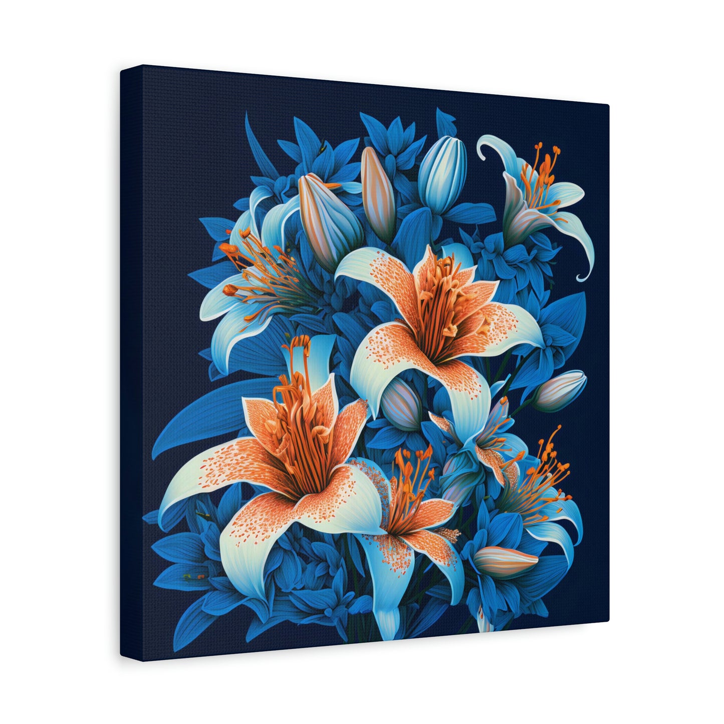 Lilies on Blue - Matte Canvas, Stretched, 1.25"