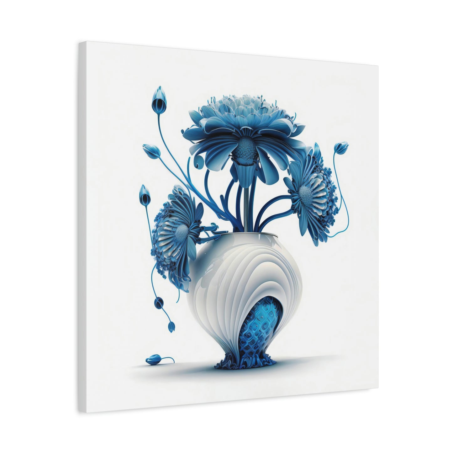 Futuristic Blue Flowers - Matte Canvas, Stretched, 1.25"