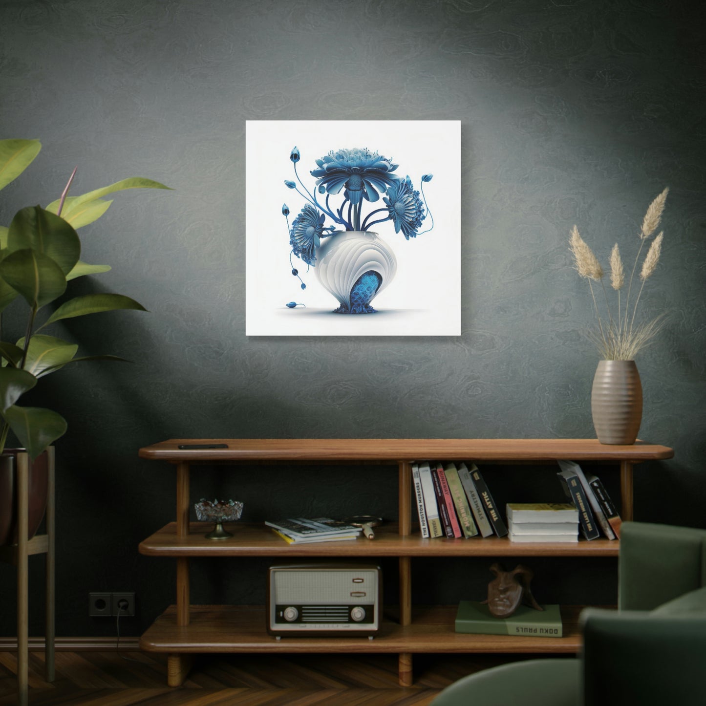 Futuristic Blue Flowers - Matte Canvas, Stretched, 1.25"