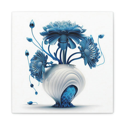 Futuristic Blue Flowers - Matte Canvas, Stretched, 1.25"