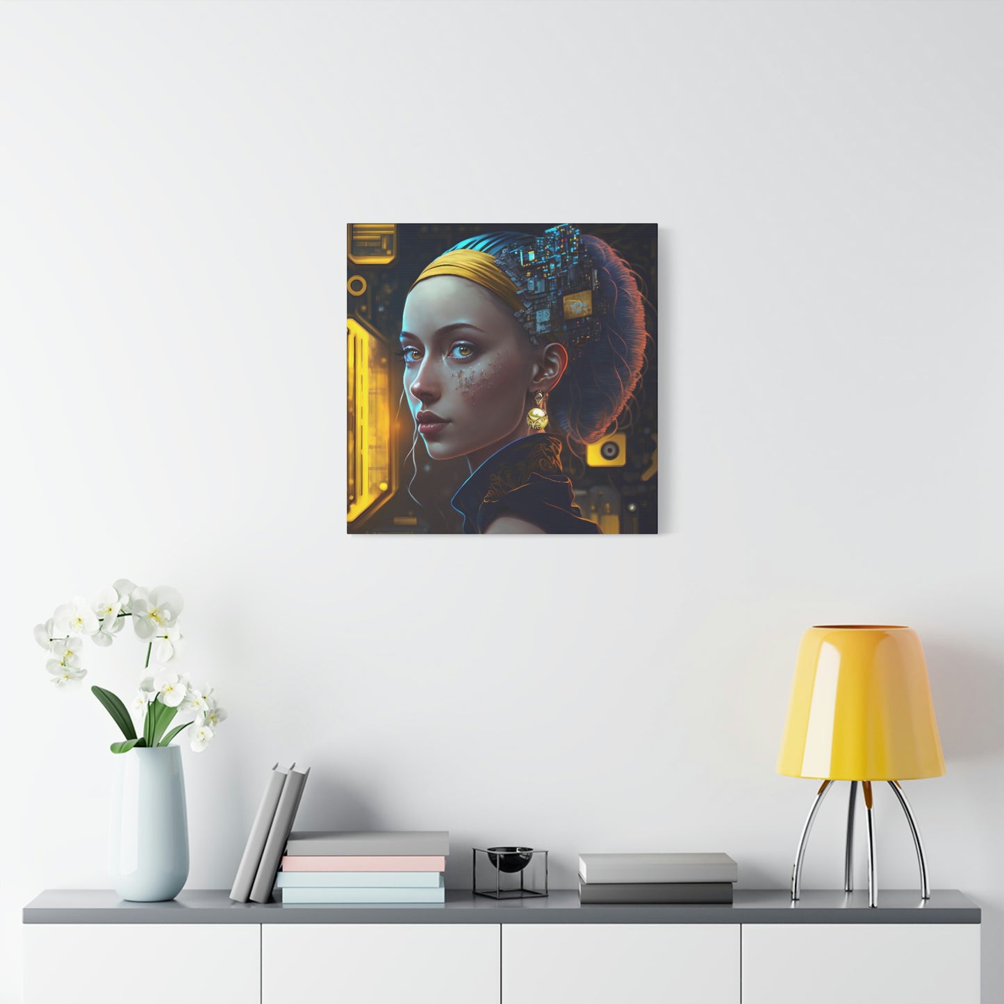 Cybergirl with Pearl Earring - Matte Canvas, Stretched, 1.25"