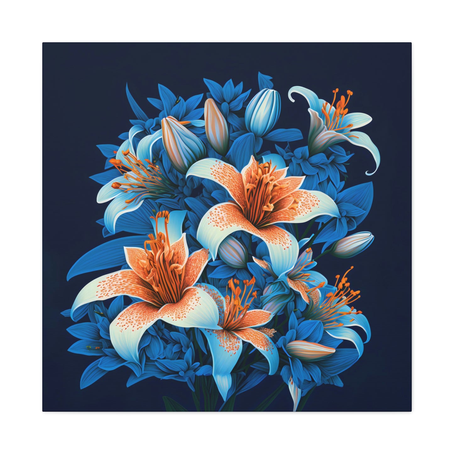 Lilies on Blue - Matte Canvas, Stretched, 1.25"