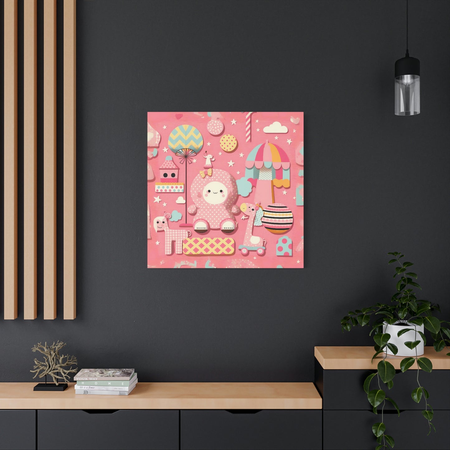 Happy Toys on Pink - Matte Canvas, Stretched, 1.25"