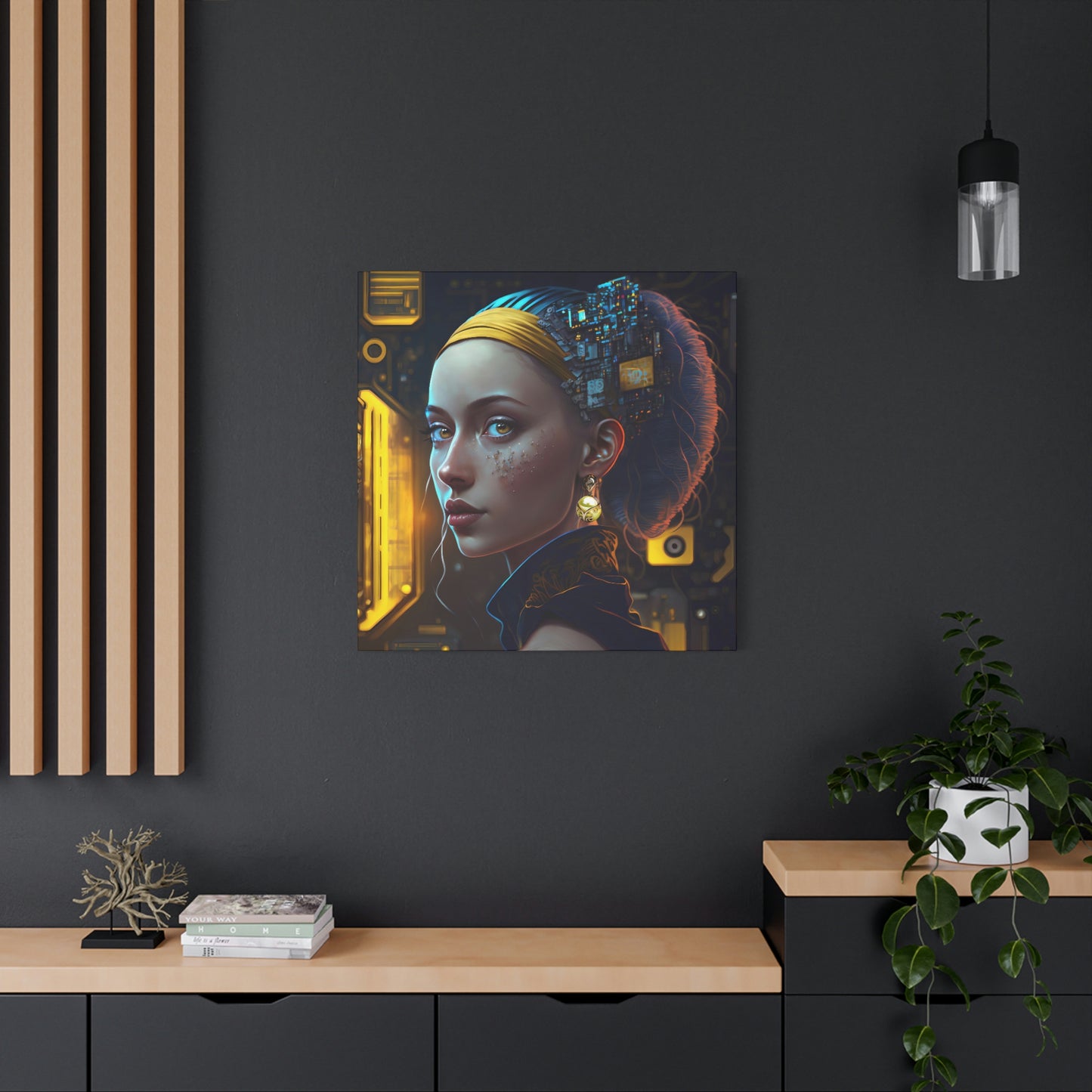 Cybergirl with Pearl Earring - Matte Canvas, Stretched, 1.25"