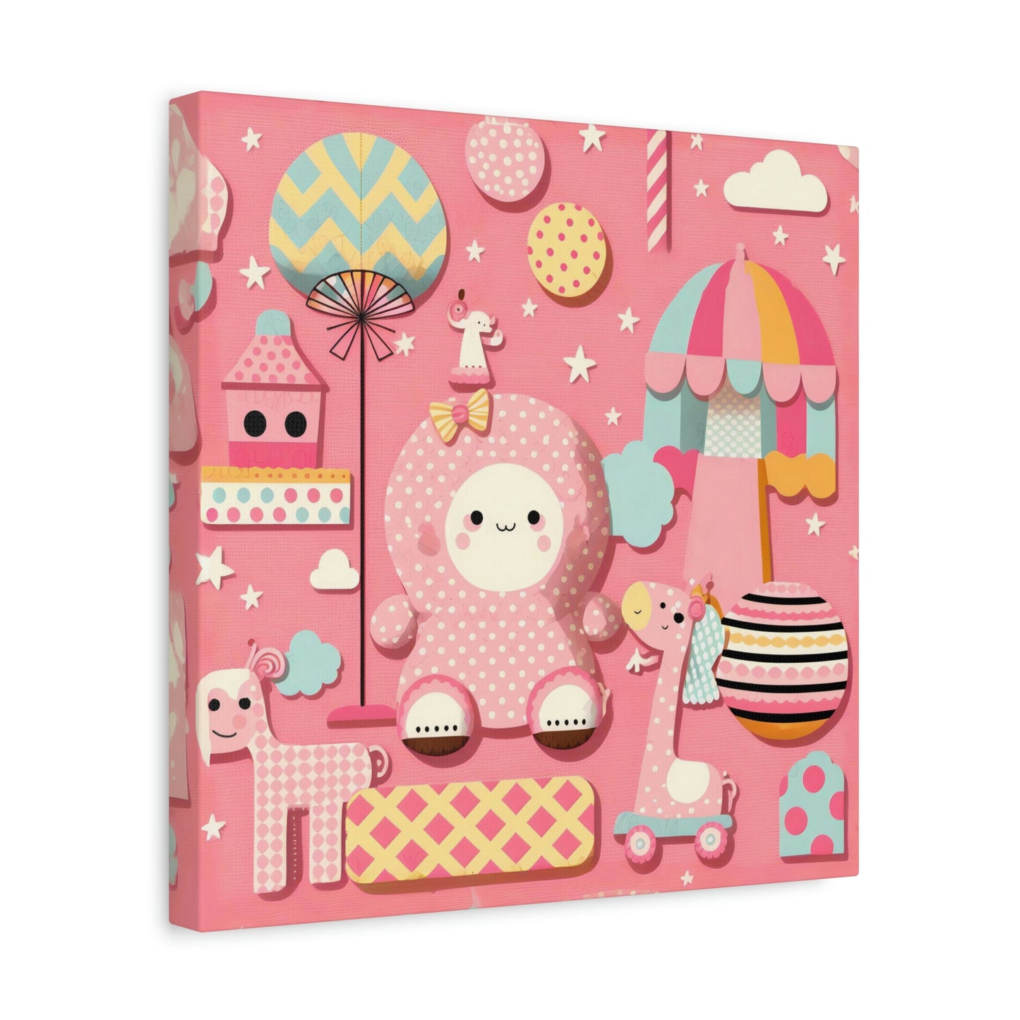 Happy Toys on Pink - Matte Canvas, Stretched, 1.25"