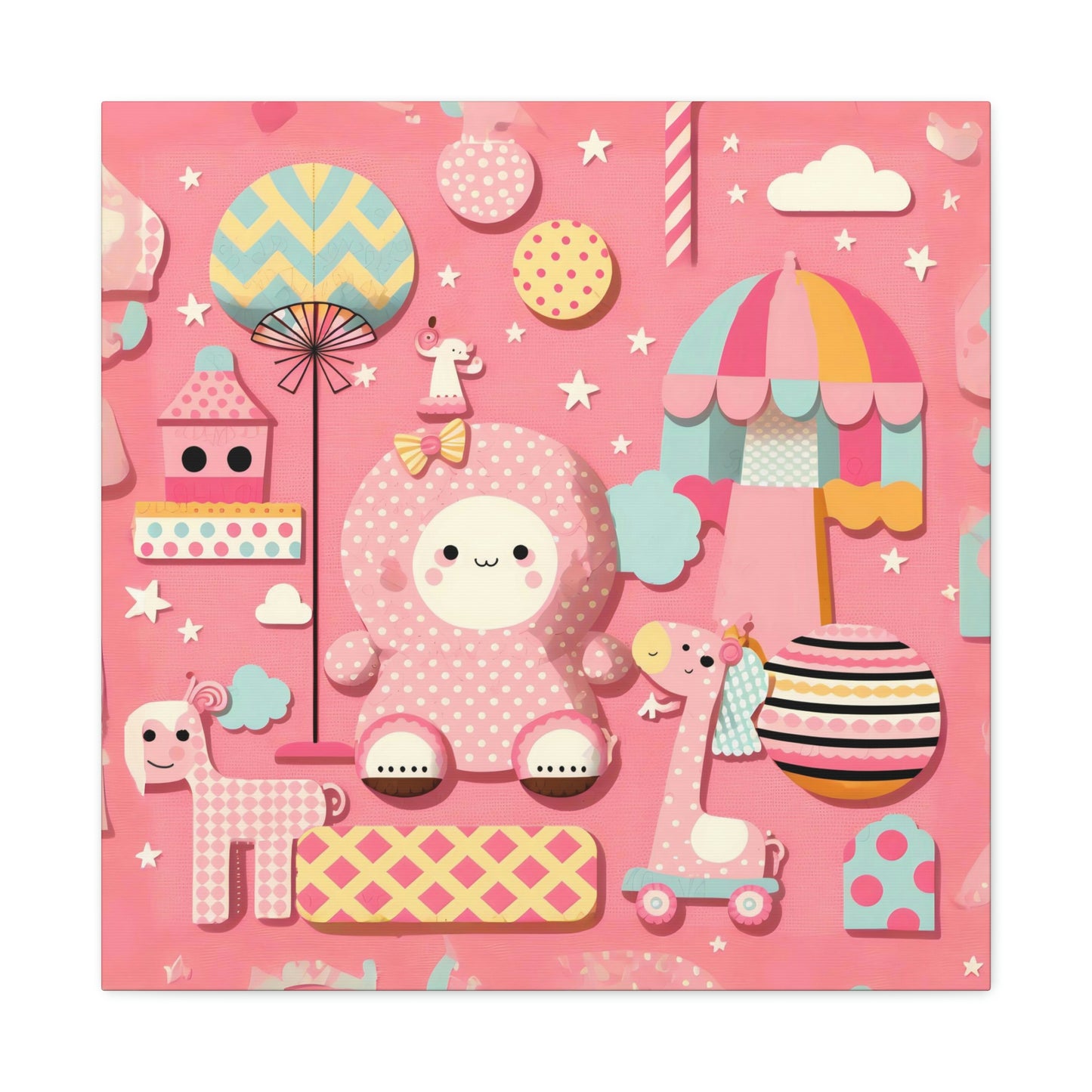 Happy Toys on Pink - Matte Canvas, Stretched, 1.25"