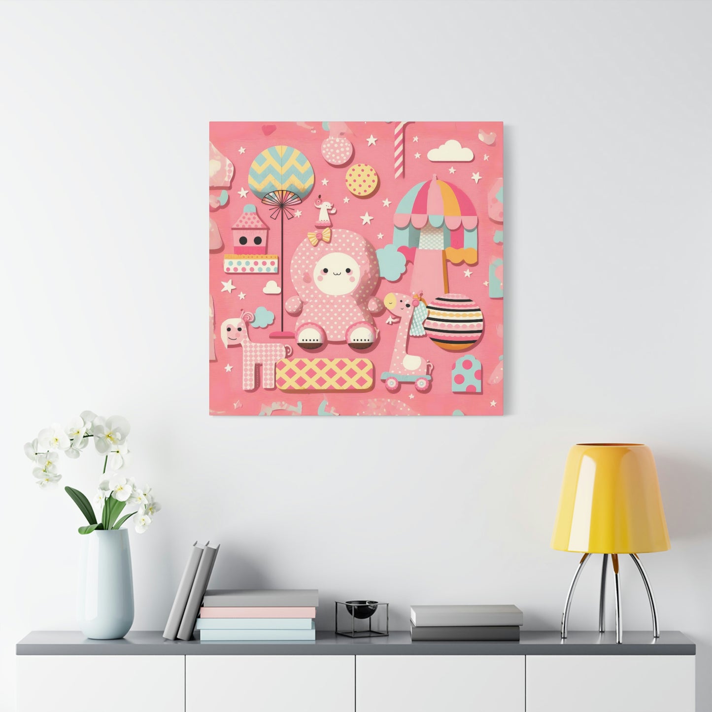 Happy Toys on Pink - Matte Canvas, Stretched, 1.25"