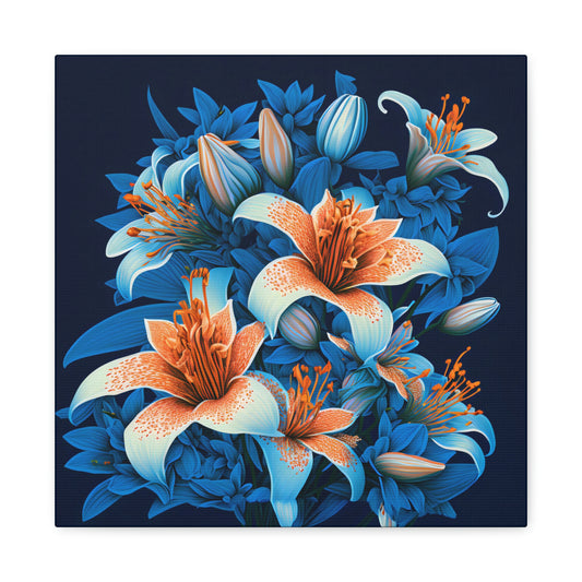 Lilies on Blue - Matte Canvas, Stretched, 1.25"