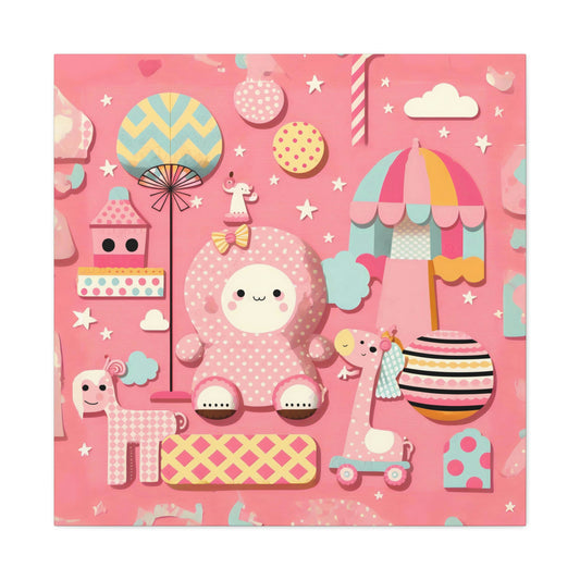 Happy Toys on Pink - Matte Canvas, Stretched, 1.25"