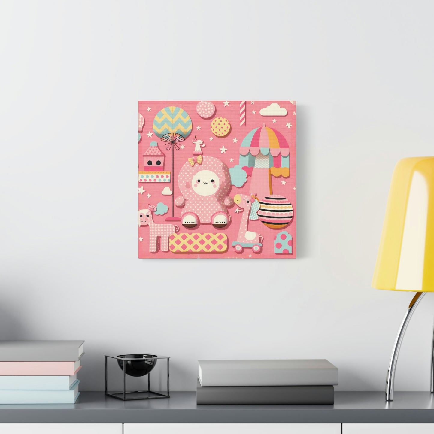 Happy Toys on Pink - Matte Canvas, Stretched, 1.25"