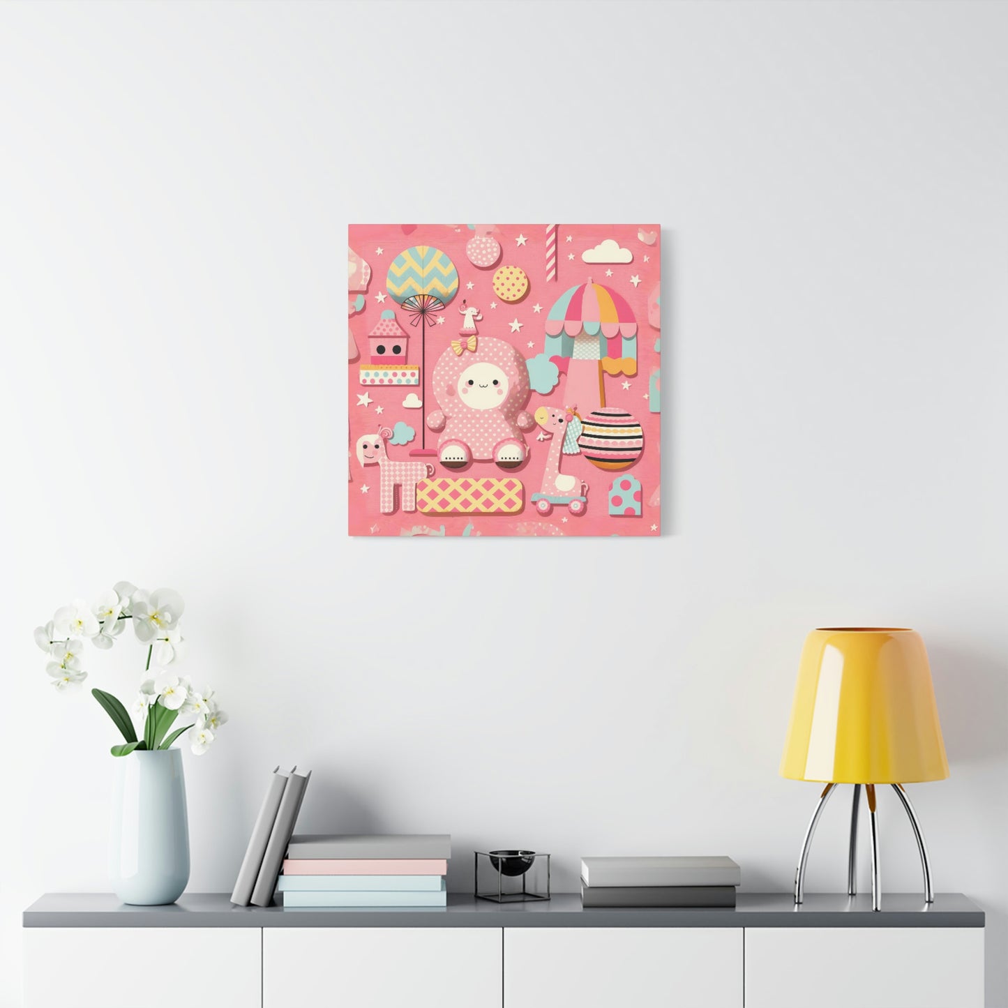 Happy Toys on Pink - Matte Canvas, Stretched, 1.25"